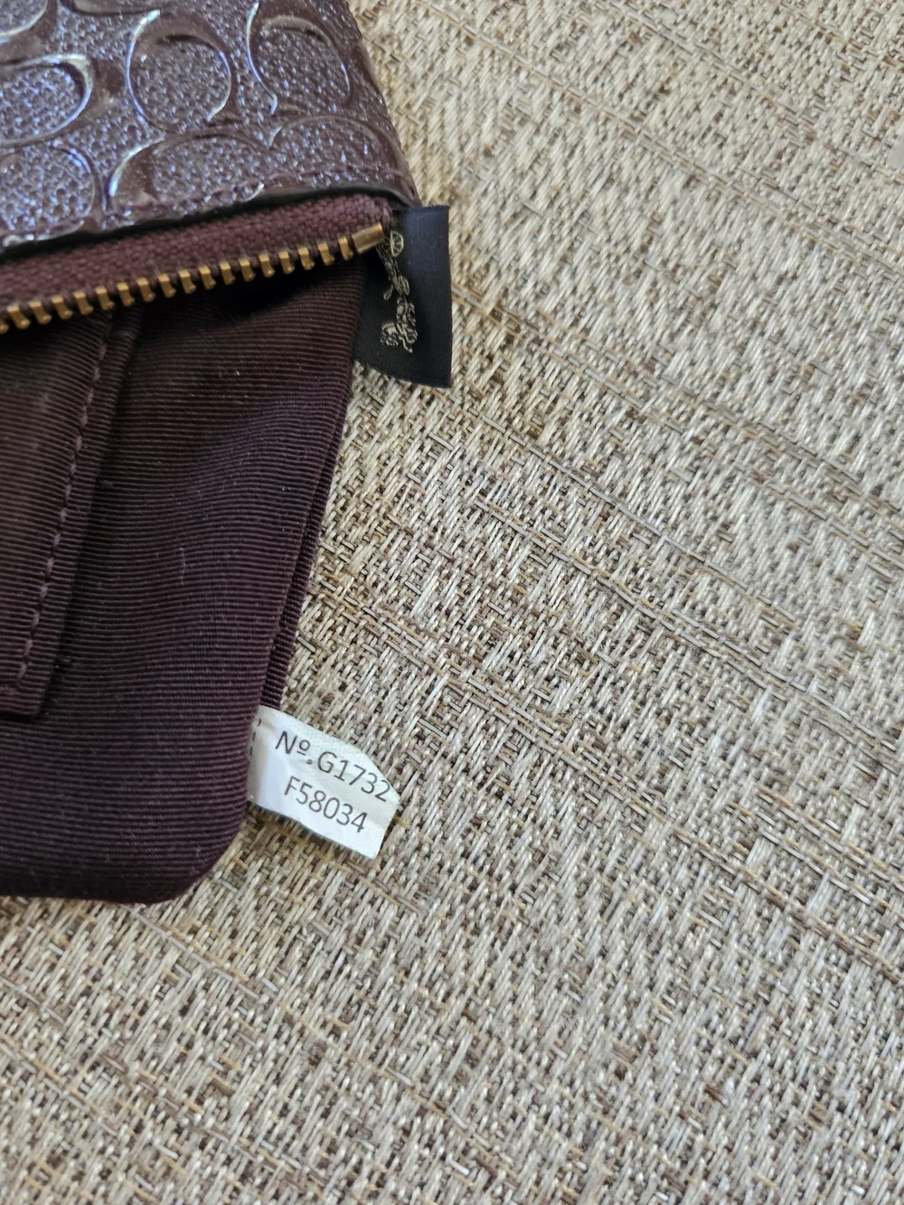 COACH Embossed Signature Wristlet in Dark Chocolate W Gold Tone Hardware Euc